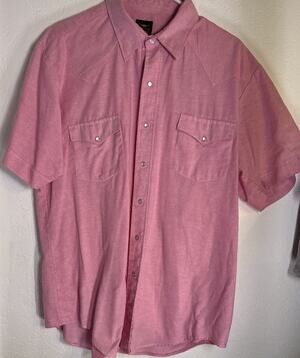 Vintage 70's Western Fashion Pearl Snap Button Down Mens Short Sleeves Pink XL